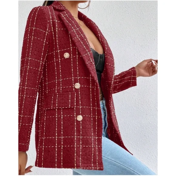 Classic Plaid Button up Tweed Blazer - Picture 10 of 12